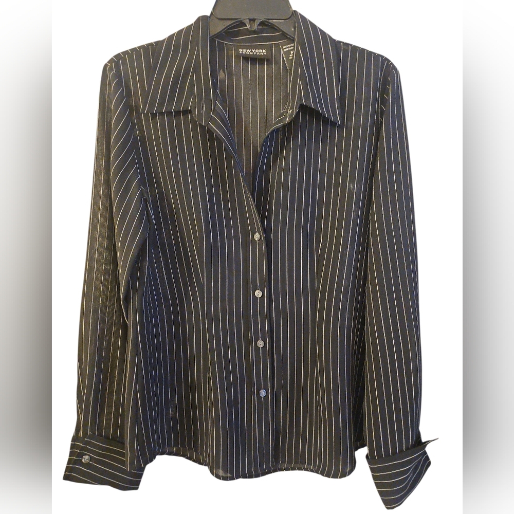 New York & Company Pint Striped Sheer Blouse Size Medium
